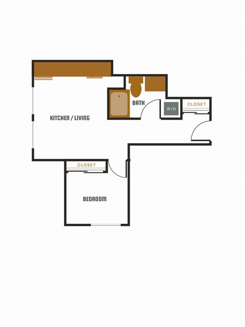 Floor plan for 1 bed, 1 bath, 704 sqft